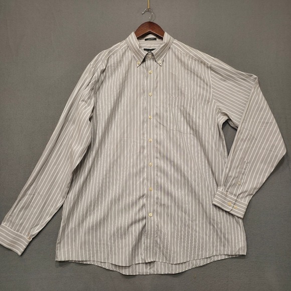 Edie Bauer Mens Relaxed Fit Gray Striped Long Sleeve Button Up‎ Shirt Sz XLT - Picture 1 of 6